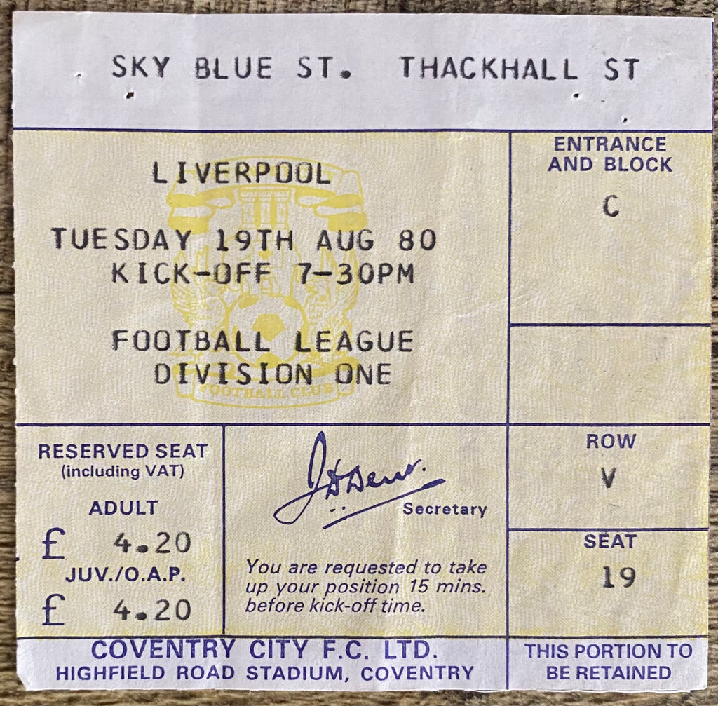 1980/81 ORIGINAL DIVISION ONE TICKET COVENTRY CITY V LIVERPOOL