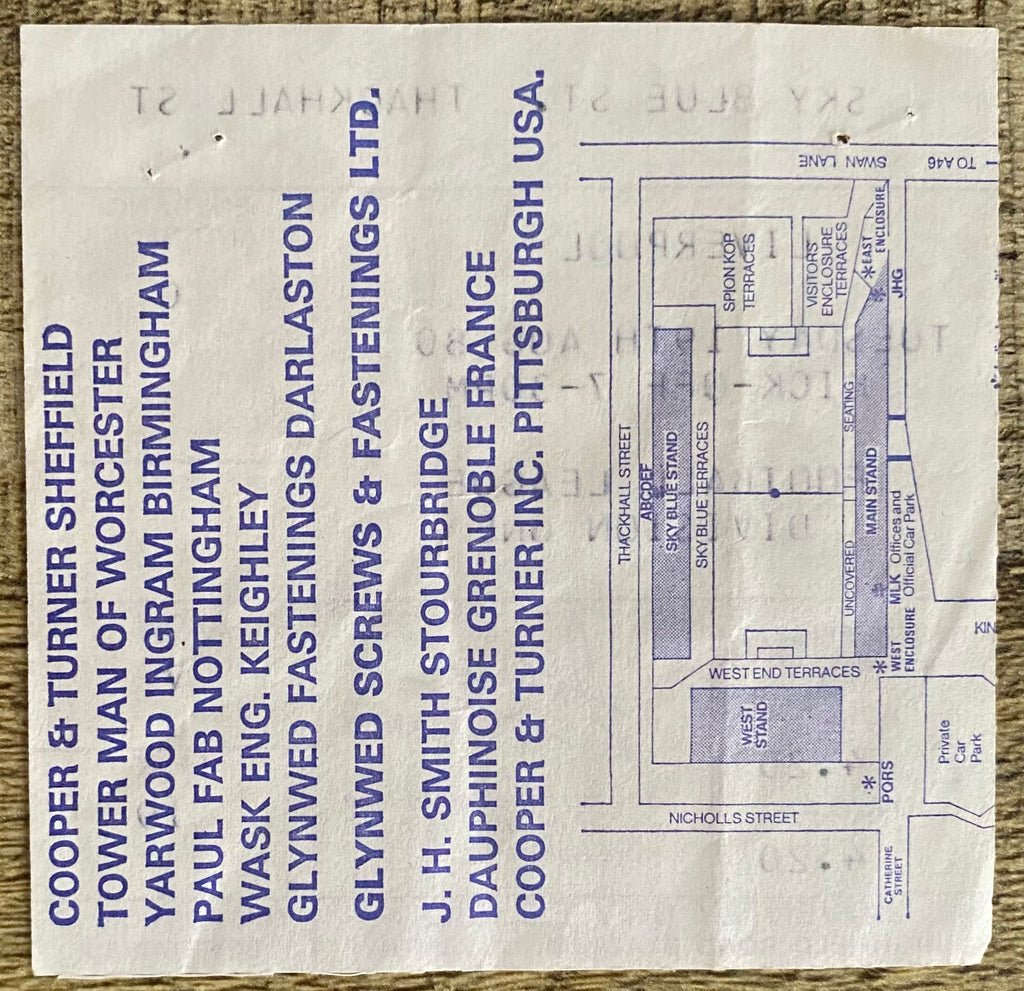 1980/81 ORIGINAL DIVISION ONE TICKET COVENTRY CITY V LIVERPOOL