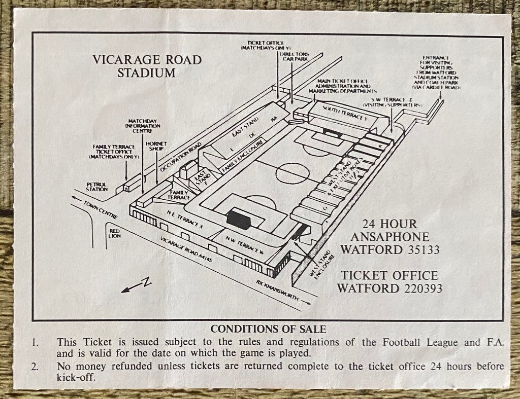 1987/88 ORIGINAL DIVISION ONE TICKET WATFORD V LIVERPOOL