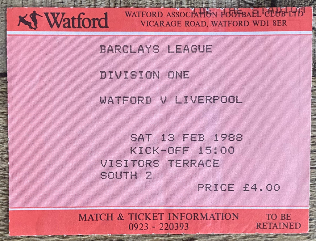 1987/88 ORIGINAL DIVISION ONE TICKET WATFORD V LIVERPOOL