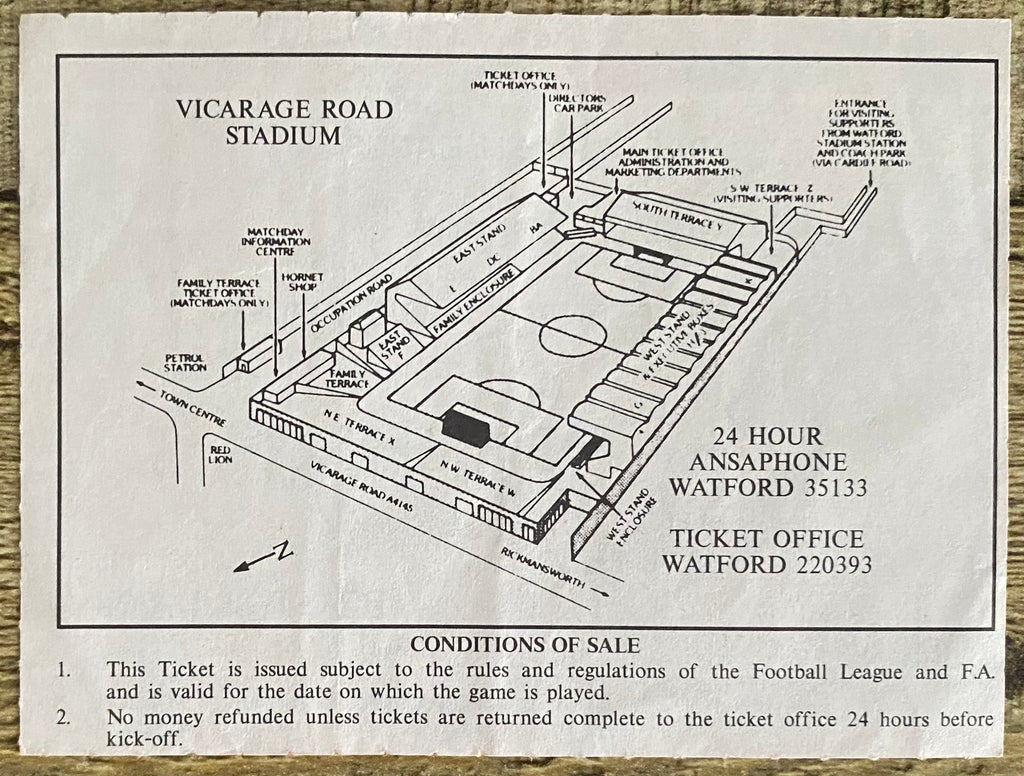 1987/88 ORIGINAL DIVISION ONE TICKET WATFORD V LIVERPOOL
