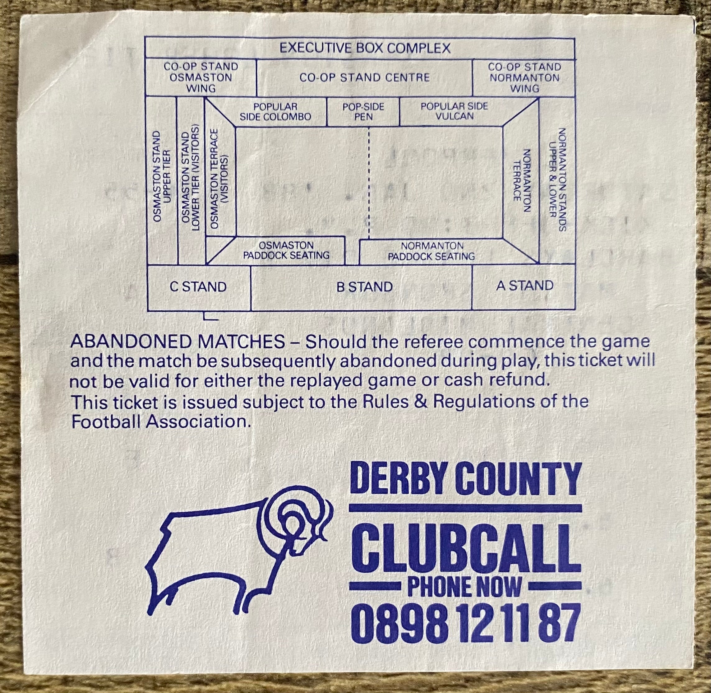 1987/88 ORIGINAL DIVISION ONE TICKET DERBY COUNTY V LIVERPOOL
