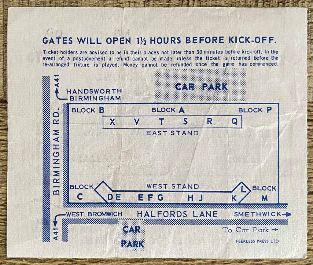 1967/68 ORIGINAL FA CUP 6TH ROUND TICKET WEST BROMWICH ALBION V LIVERPOOL