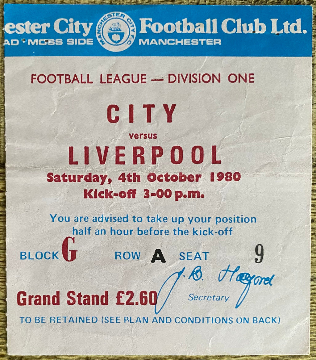 1980/81 ORIGINAL DIVISION ONE TICKET MANCHESTER CITY V LIVERPOOL