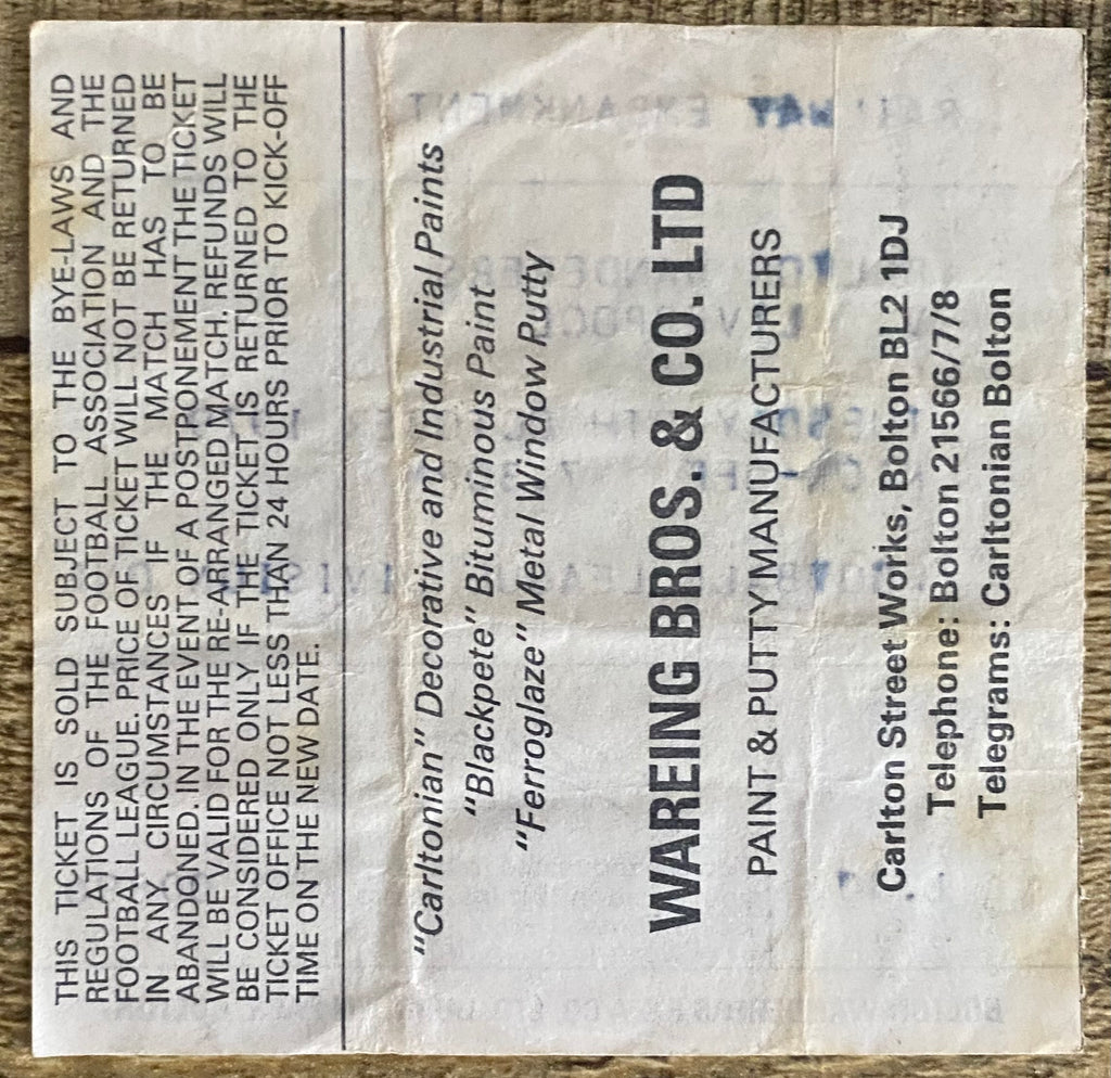 1979/80 ORIGINAL DIVISION ONE TICKET BOLTON WANDERERS V LIVERPOOL