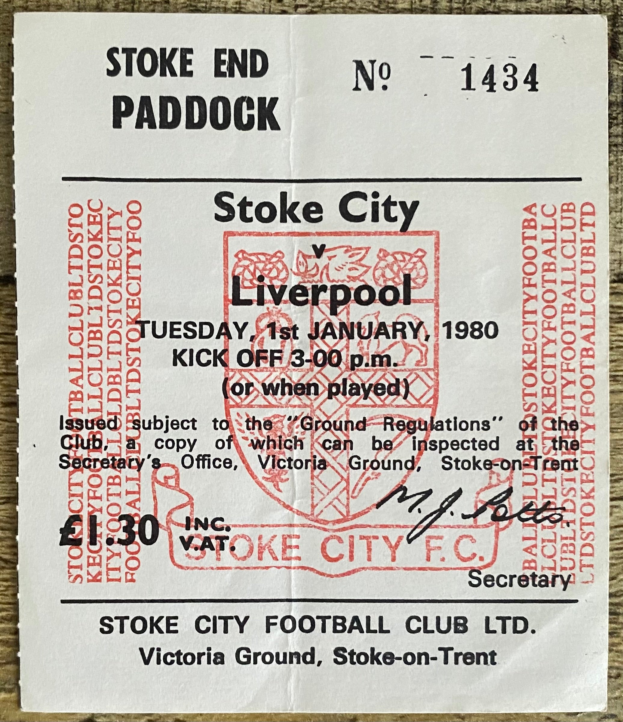 1979/80 ORIGINAL DIVISION ONE TICKET STOKE CITY V LIVERPOOL