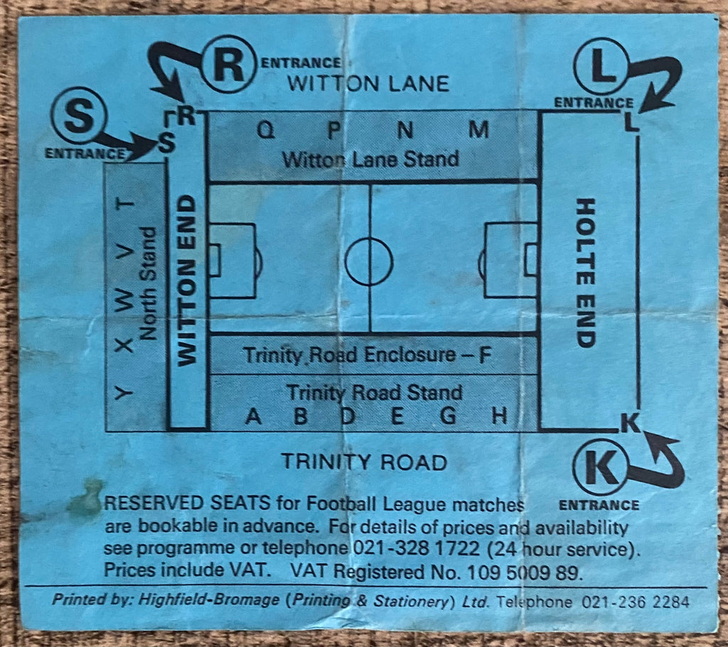 1989/90 ORIGINAL DIVISION ONE TICKET ASTON VILLA V LIVERPOOL