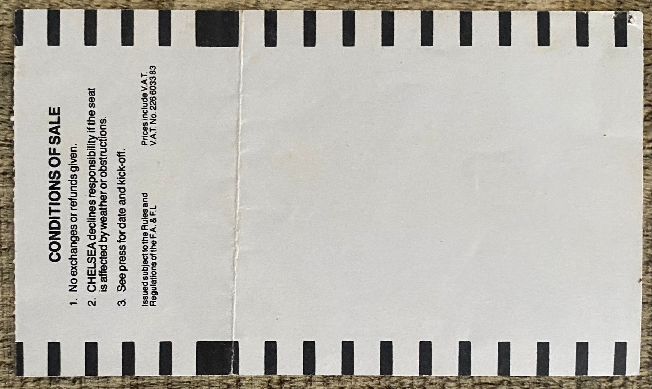 1987/88 ORIGINAL DIVISION ONE TICKET CHELSEA V LIVERPOOL