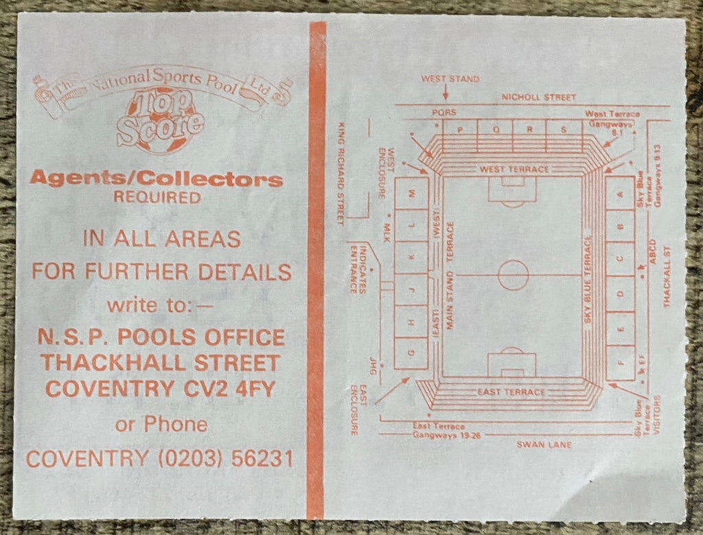1985/86 ORIGINAL DIVISION ONE TICKET COVENTRY CITY V LIVERPOOL