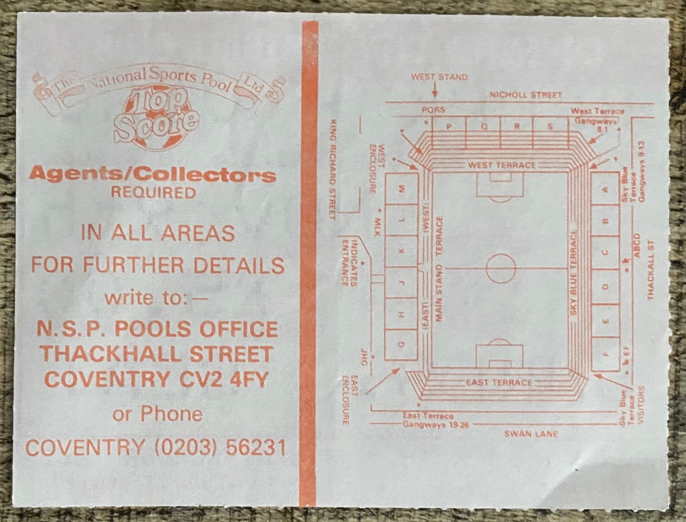 1985/86 ORIGINAL DIVISION ONE TICKET COVENTRY CITY V LIVERPOOL