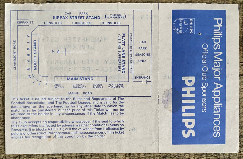 1986/87 ORIGINAL DIVISION ONE UNUSED TICKET MANCHESTER CITY V LIVERPOOL