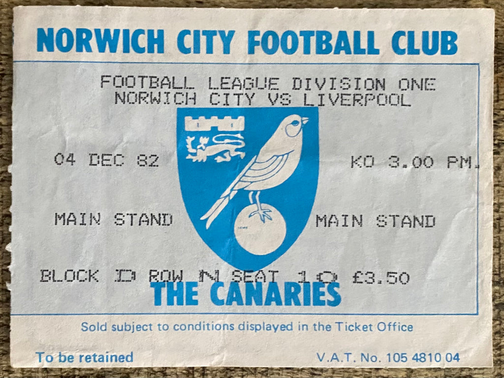 1982/83 ORIGINAL DIVISION ONE TICKET NORWICH CITY V LIVERPOOL