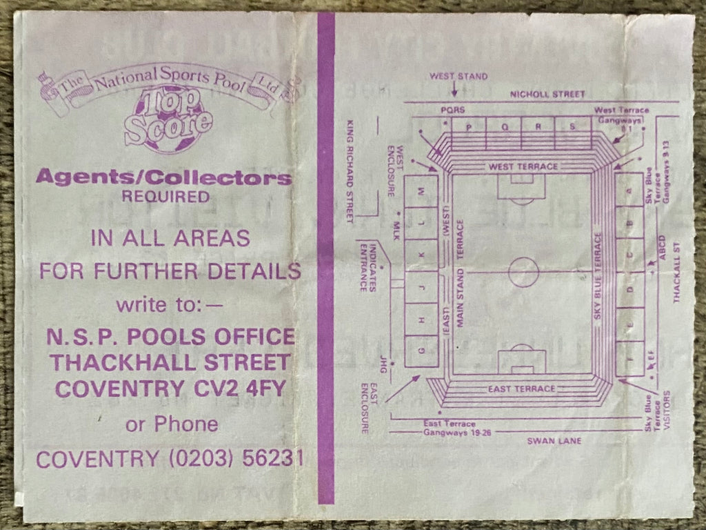 1986/87 ORIGINAL LITTLEWOODS CUP 4TH  TICKET COVENTRY CITY V LIVERPOOL