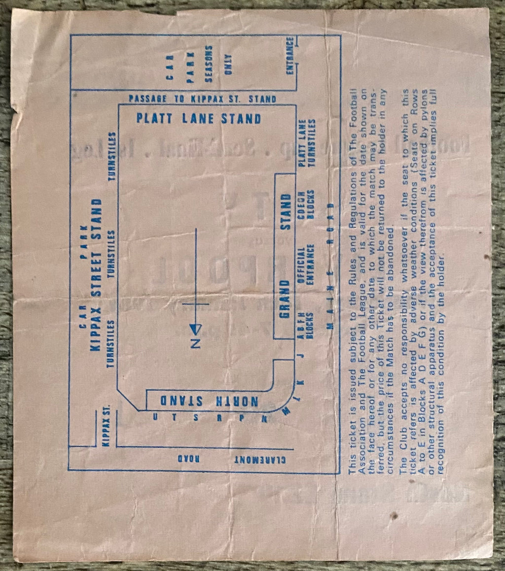 1980/81 ORIGINAL LEAGUE CUP SEMI FINAL 1ST LEG TICKET MANCHESTER CITY V LIVERPOOL