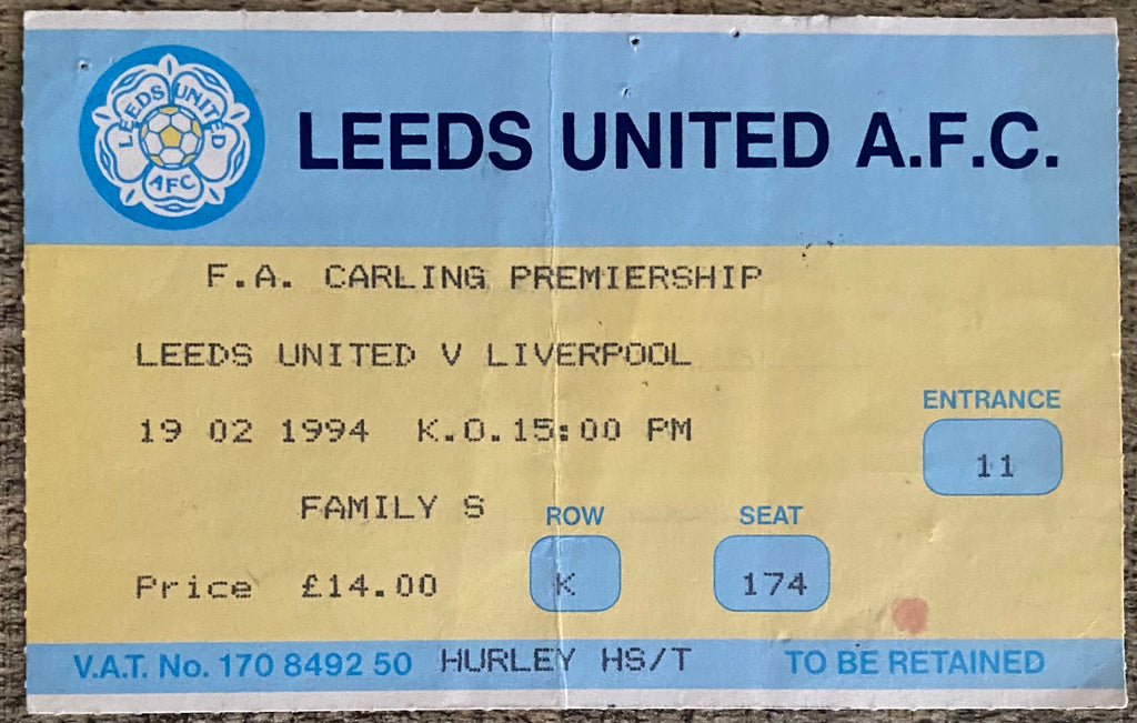 1993/94 ORIGINAL FA PREMIERSHIP TICKET LEEDS UNITED V LIVERPOOL