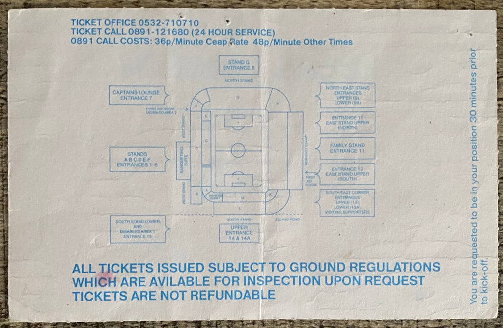 1993/94 ORIGINAL FA PREMIERSHIP TICKET LEEDS UNITED V LIVERPOOL