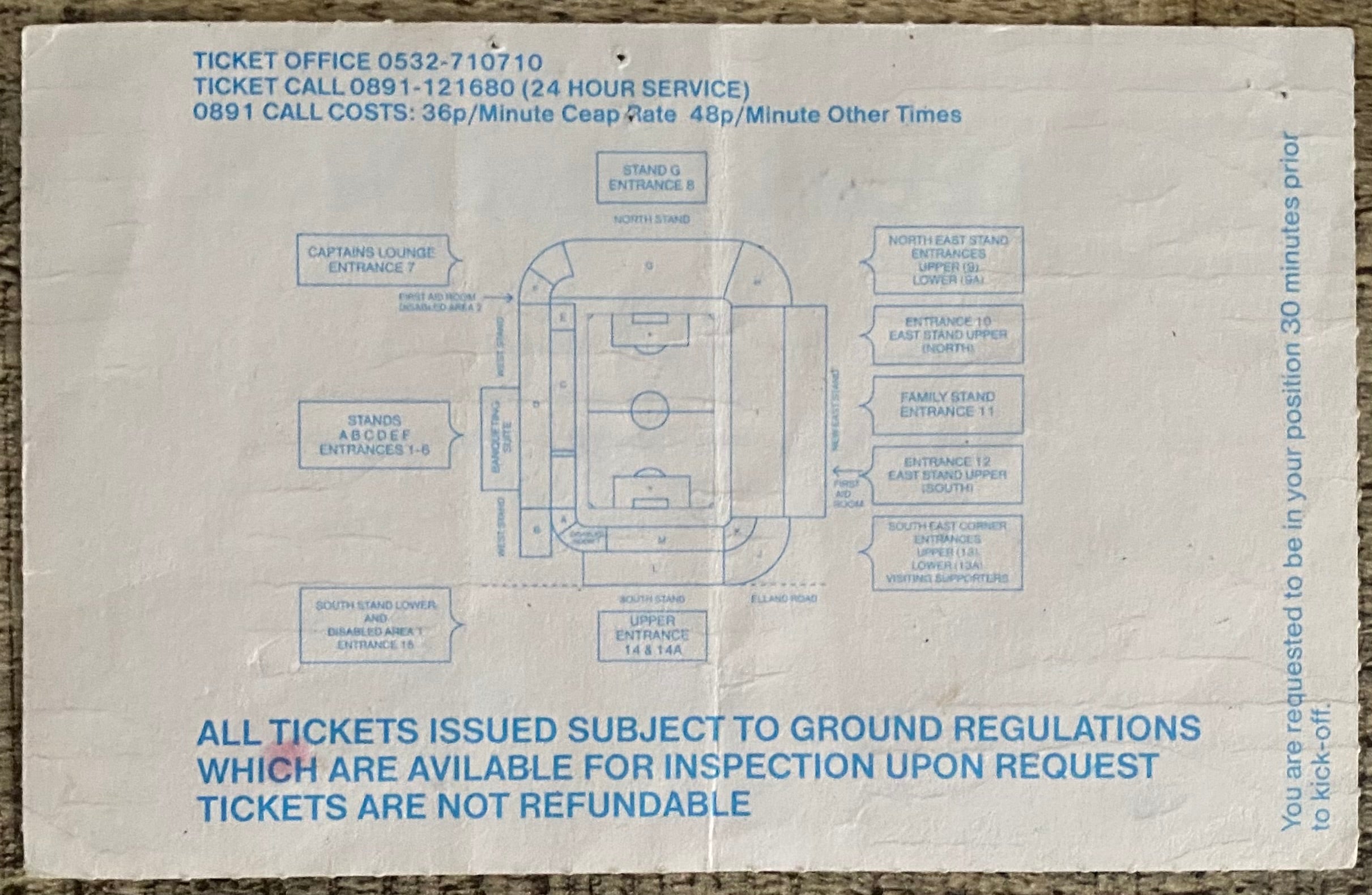 1993/94 ORIGINAL FA PREMIERSHIP TICKET LEEDS UNITED V LIVERPOOL