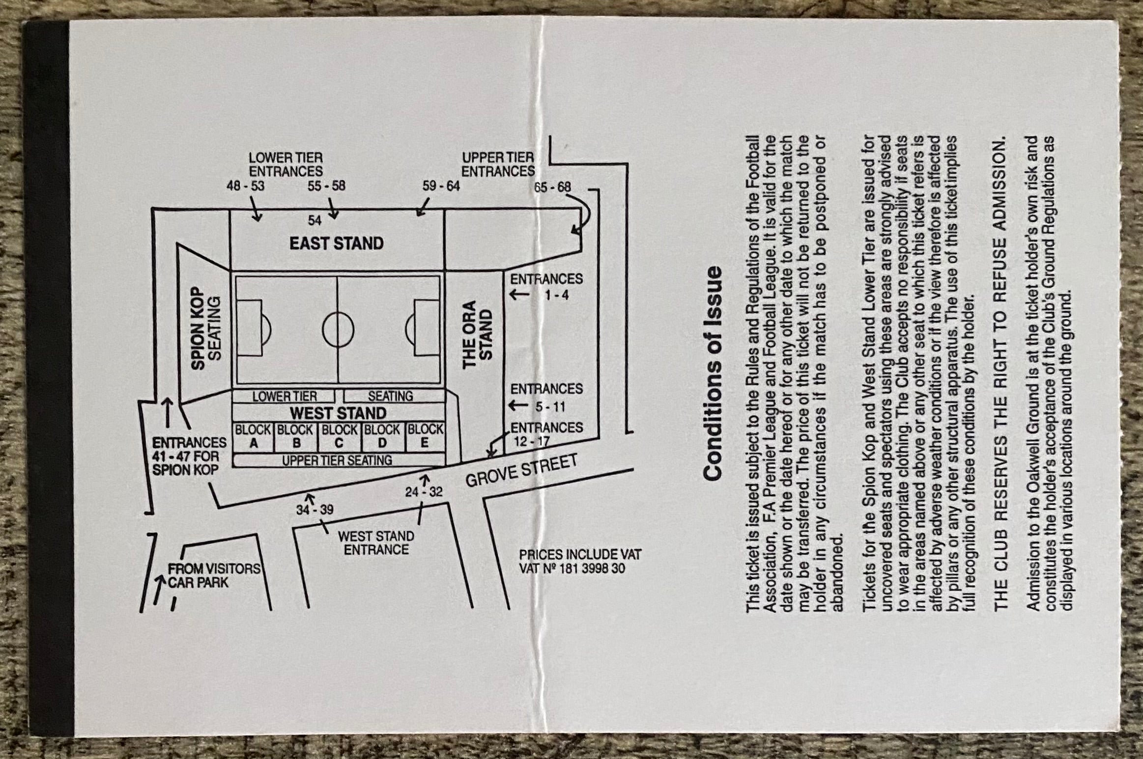 1997/98 ORIGINAL FA PREMIERSHIP TICKET BARNSLEY V LIVERPOOL