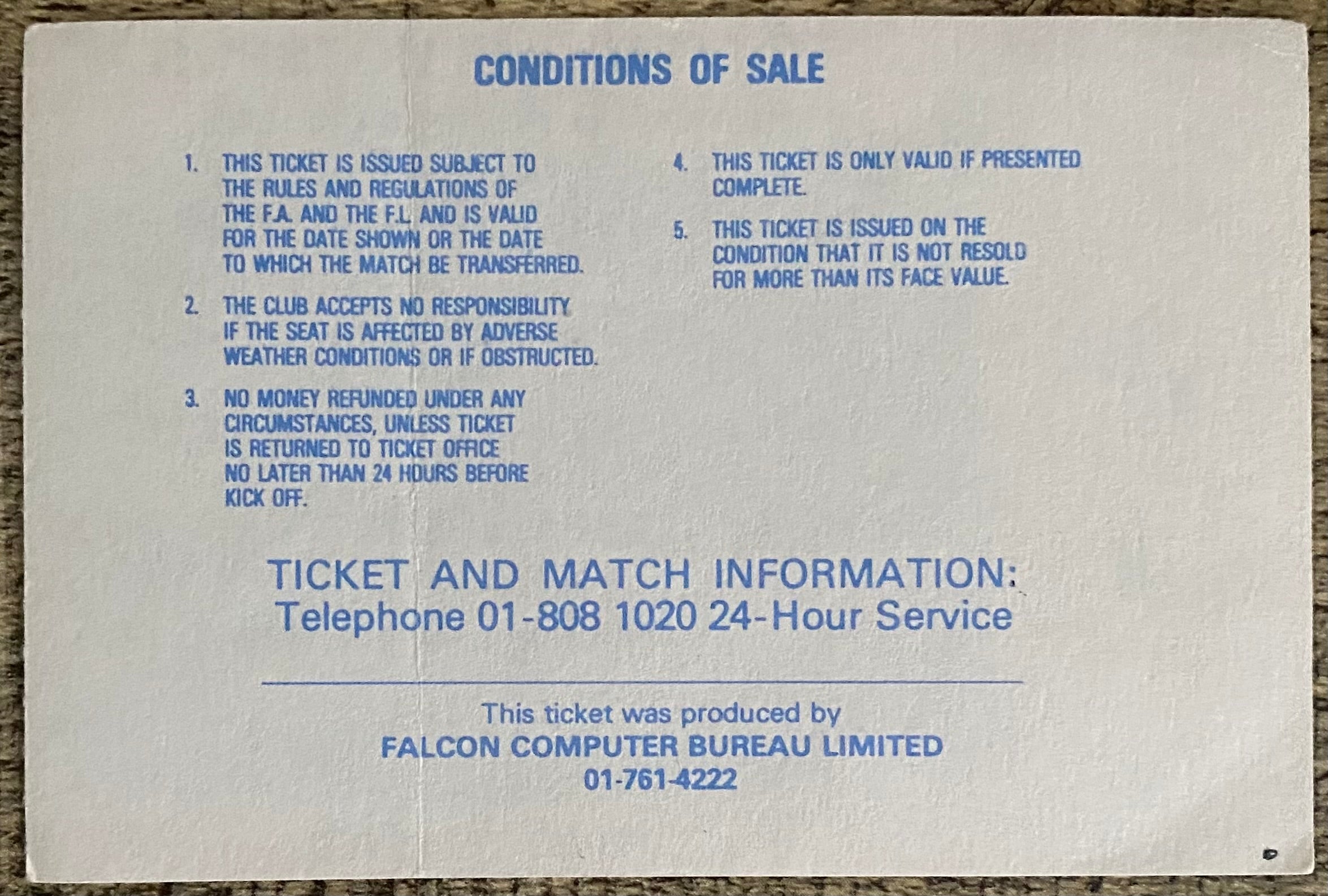 1981/82 ORIGINAL DIVISION ONE TICKET TOTTENHAM HOTSPUR V LIVERPOOL