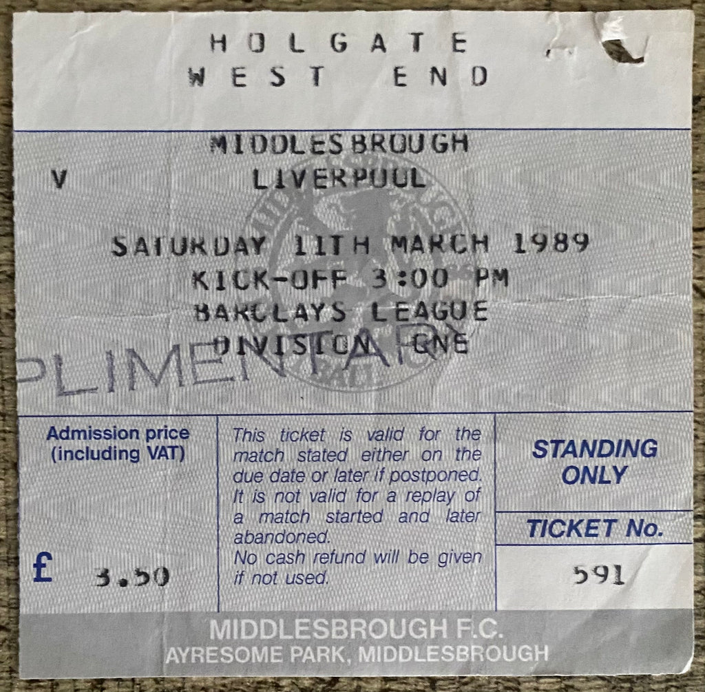 1988/89 ORIGINAL DIVISION ONE TICKET MIDDLESBROUGH V LIVERPOOL