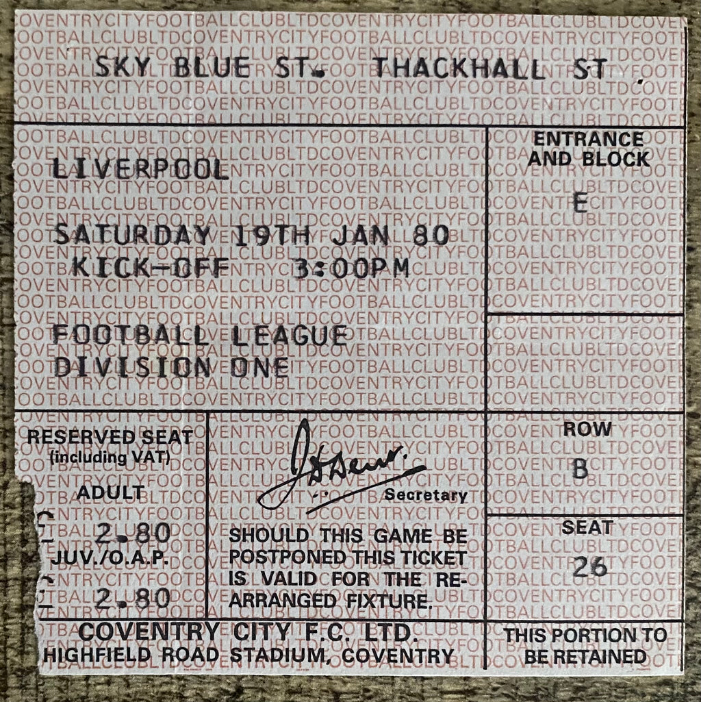 1979/80 ORIGINAL DIVISION ONE TICKET COVENTRY CITY V LIVERPOOL