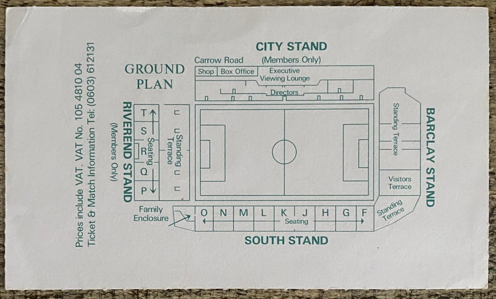 1987/88 ORIGINAL DIVISION ONE TICKET NORWICH CITY V LIVERPOOL