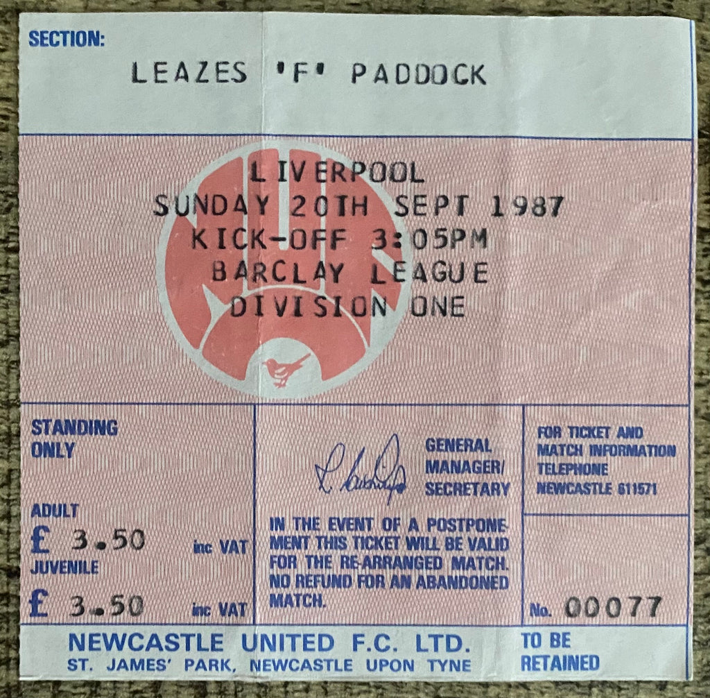 1987/88 ORIGINAL DIVISION ONE TICKET NEWCASTLE UNITED V LIVERPOOL