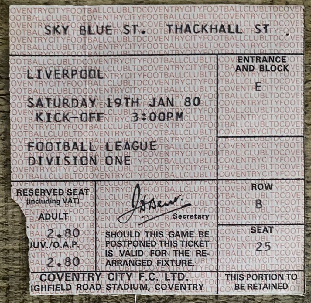 1979/80 ORIGINAL DIVISION ONE TICKET COVENTRY CITY V LIVERPOOL