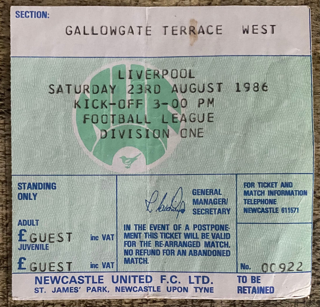 1986/87 ORIGINAL DIVISION ONE TICKET NEWCASTLE UNITED V LIVERPOOL