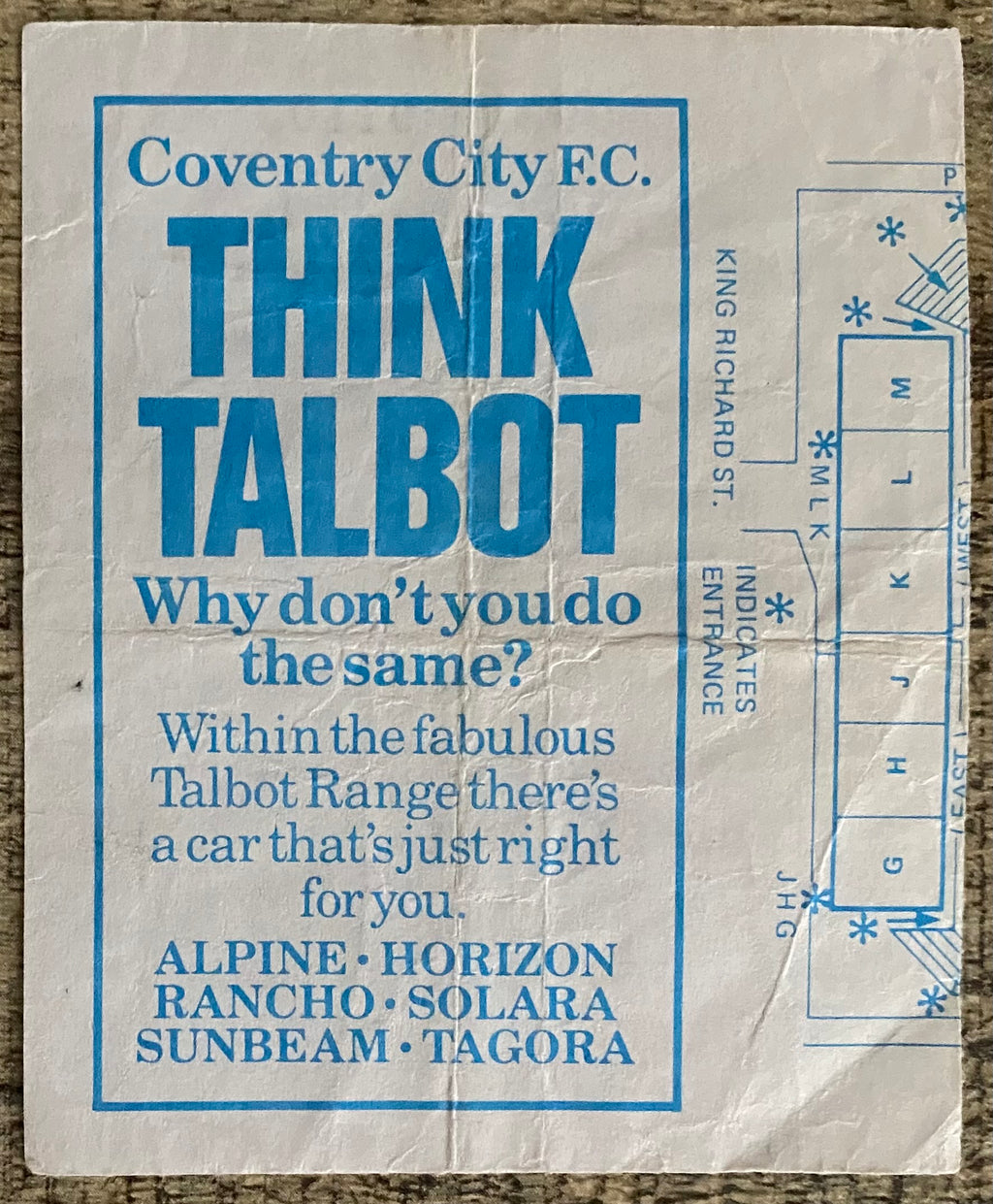 1981/82 ORIGINAL DIVISION ONE TICKET COVENTRY CITY V LIVERPOOL