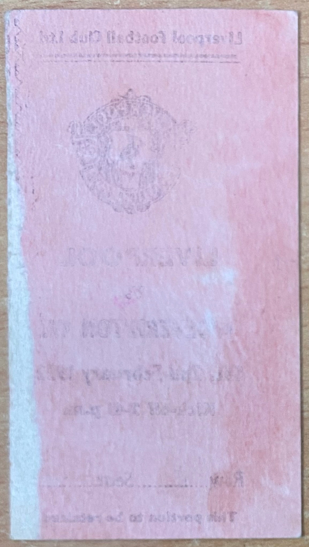 1951/52 ORIGINAL FA CUP 4TH ROUND TICKET LIVERPOOL V WOLVERHAMPTON WANDERERS