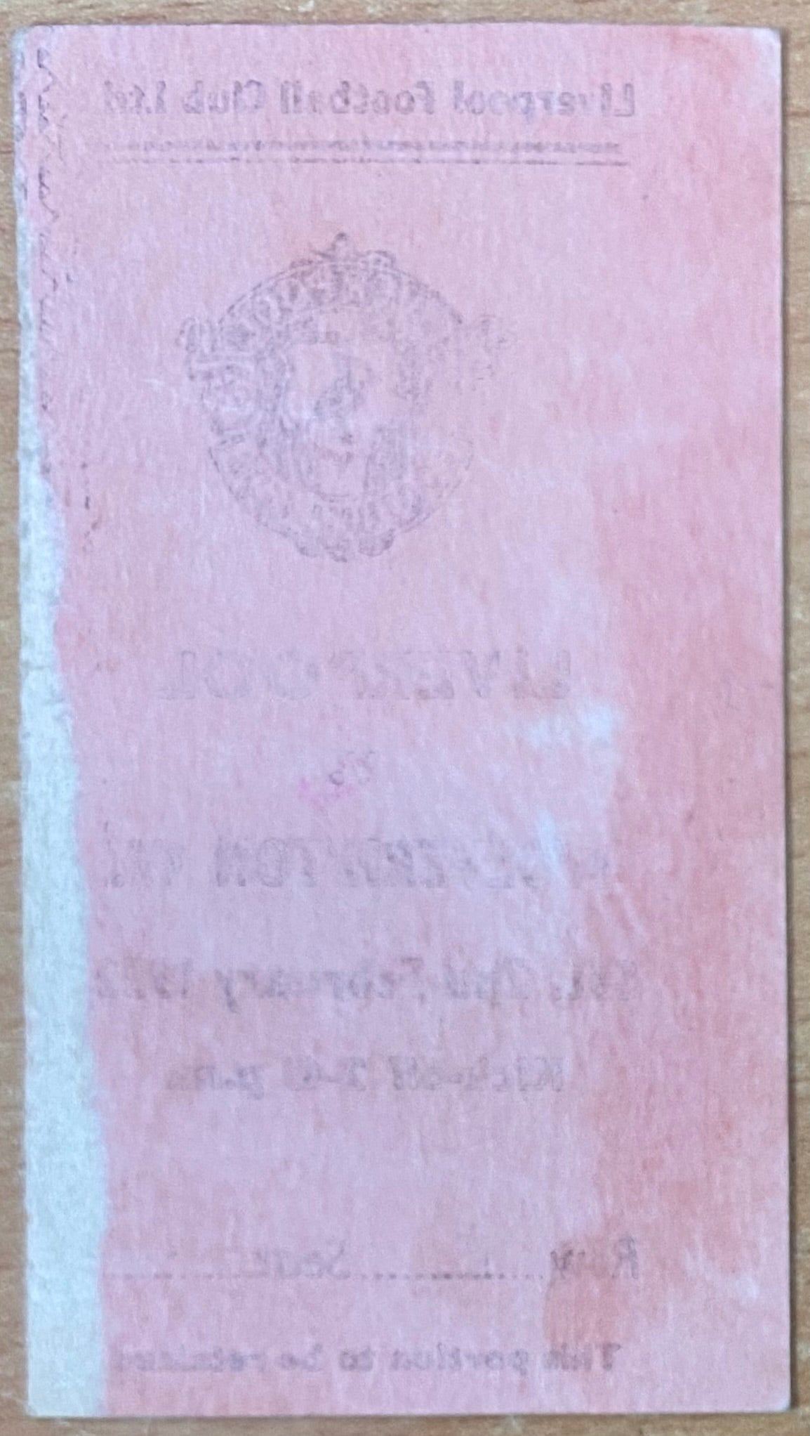 1951/52 ORIGINAL FA CUP 4TH ROUND TICKET LIVERPOOL V WOLVERHAMPTON WANDERERS