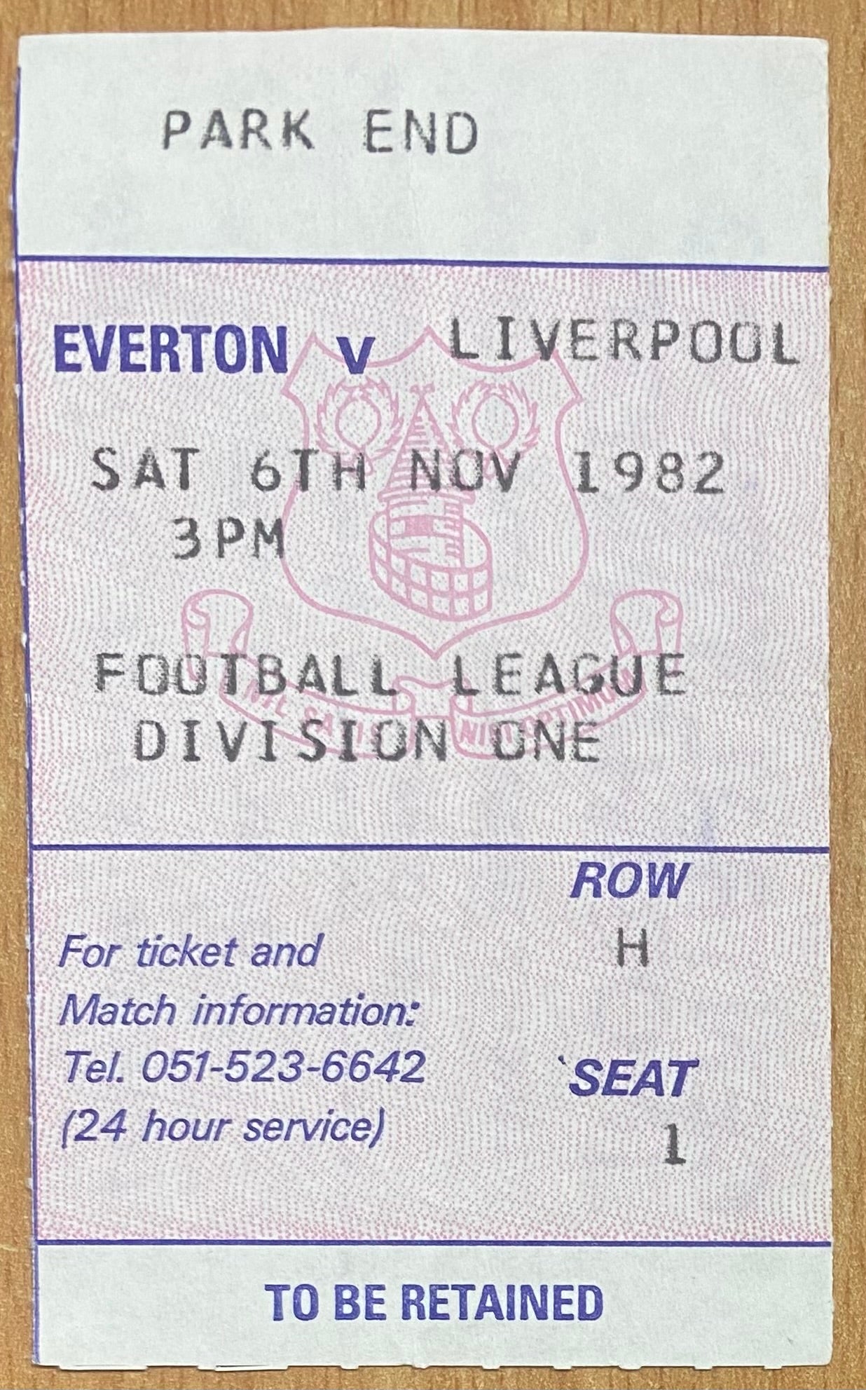 1982/83 ORIGINAL DIVISION ONE TICKET EVERTON V LIVERPOOL