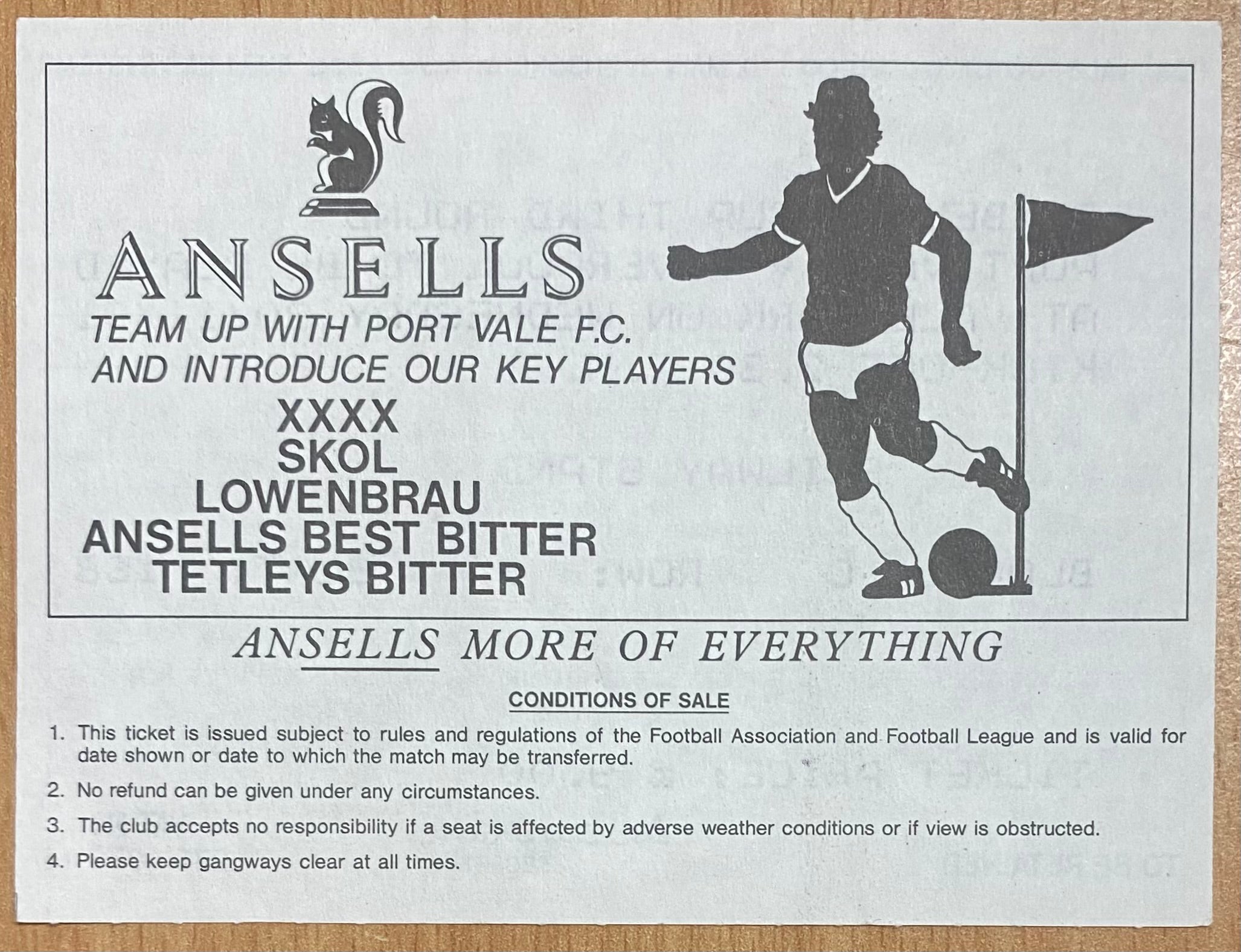 1991/92 ORIGINAL RUMBELOWS CUP 3RD ROUND TICKET PORT VALE V LIVERPOOL