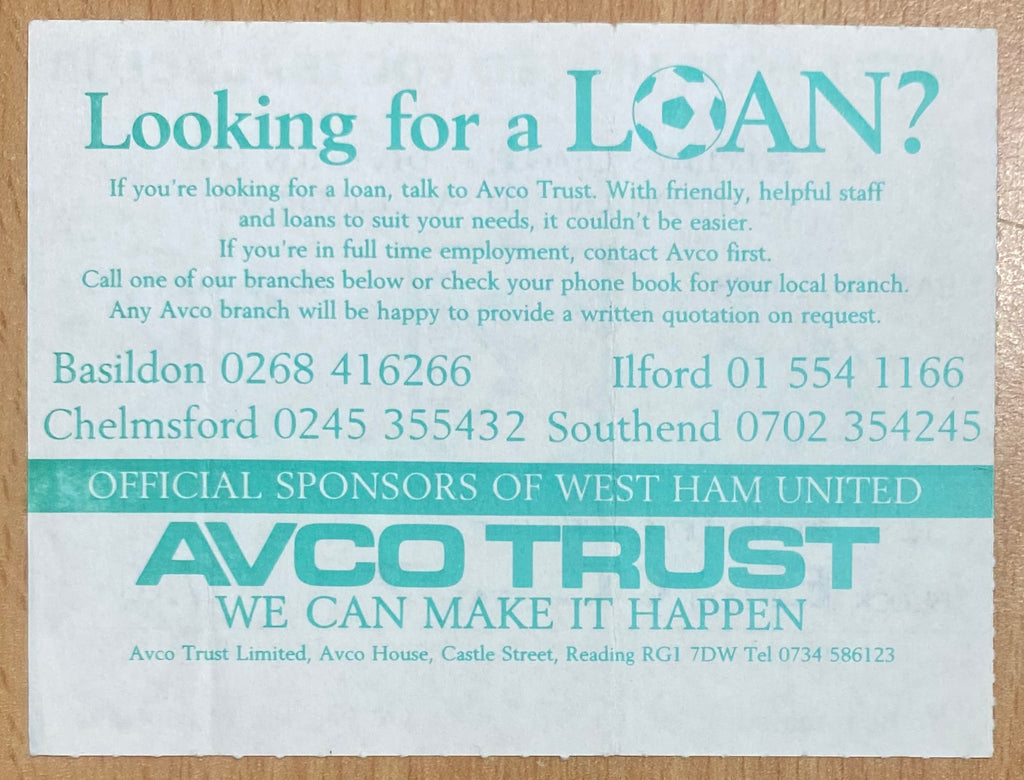 1988/89 ORIGINAL DIVISION ONE TICKET WEST HAM UNITED V LIVERPOOL