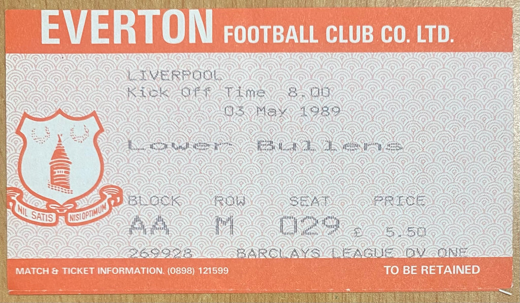 1988/89 ORIGINAL DIVISION ONE TICKET EVERTON V LIVERPOOL