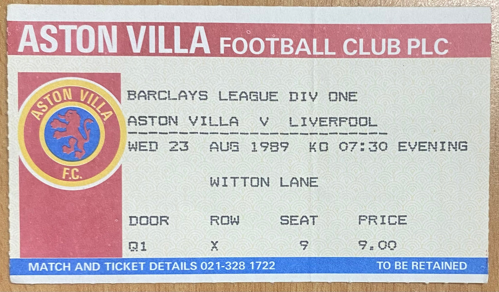1989/90 ORIGINAL DIVISION ONE TICKET ASTON VILLA V LIVERPOOL