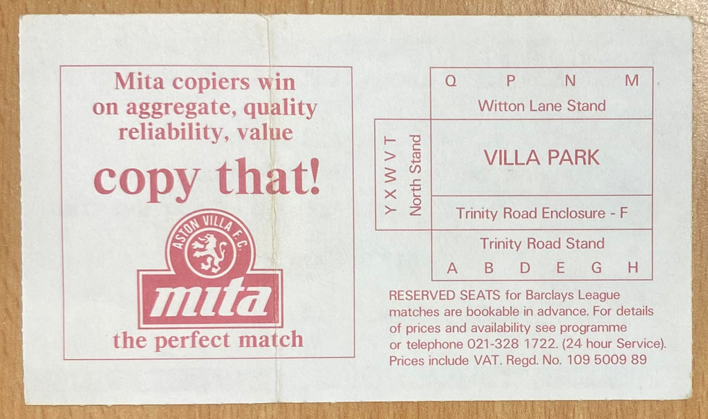 1989/90 ORIGINAL DIVISION ONE TICKET ASTON VILLA V LIVERPOOL