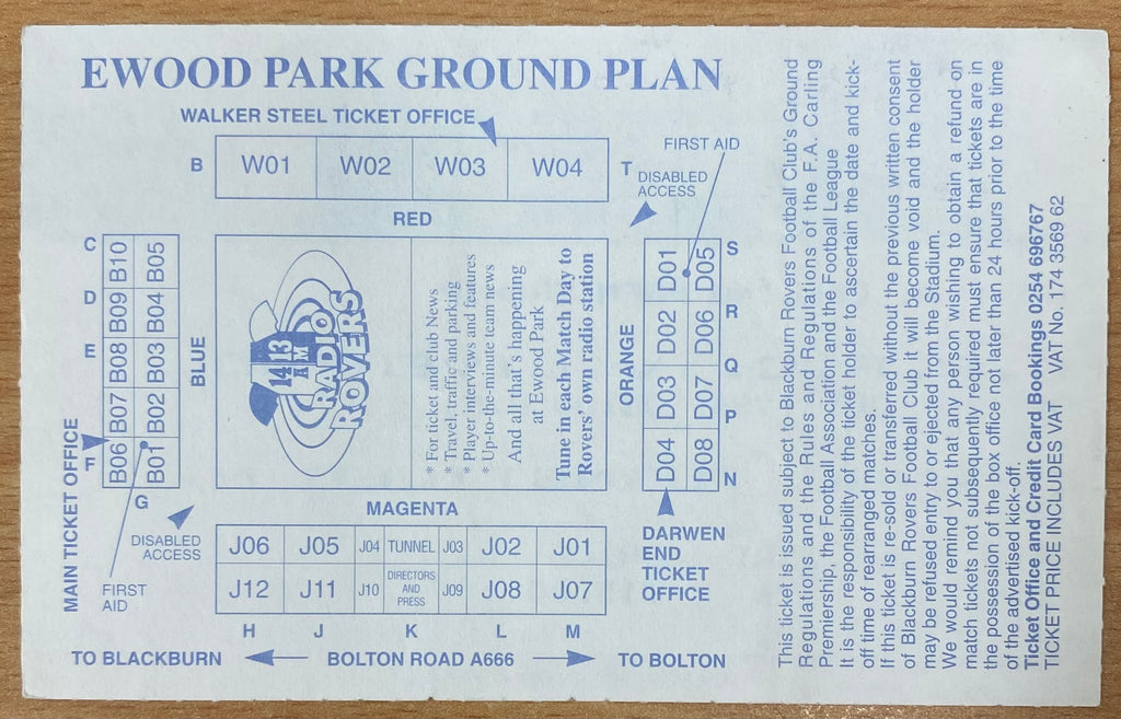 1994/95 ORIGINAL FA PREMIERSHIP TICKET BLACKBURN ROVERS V LIVERPOOL