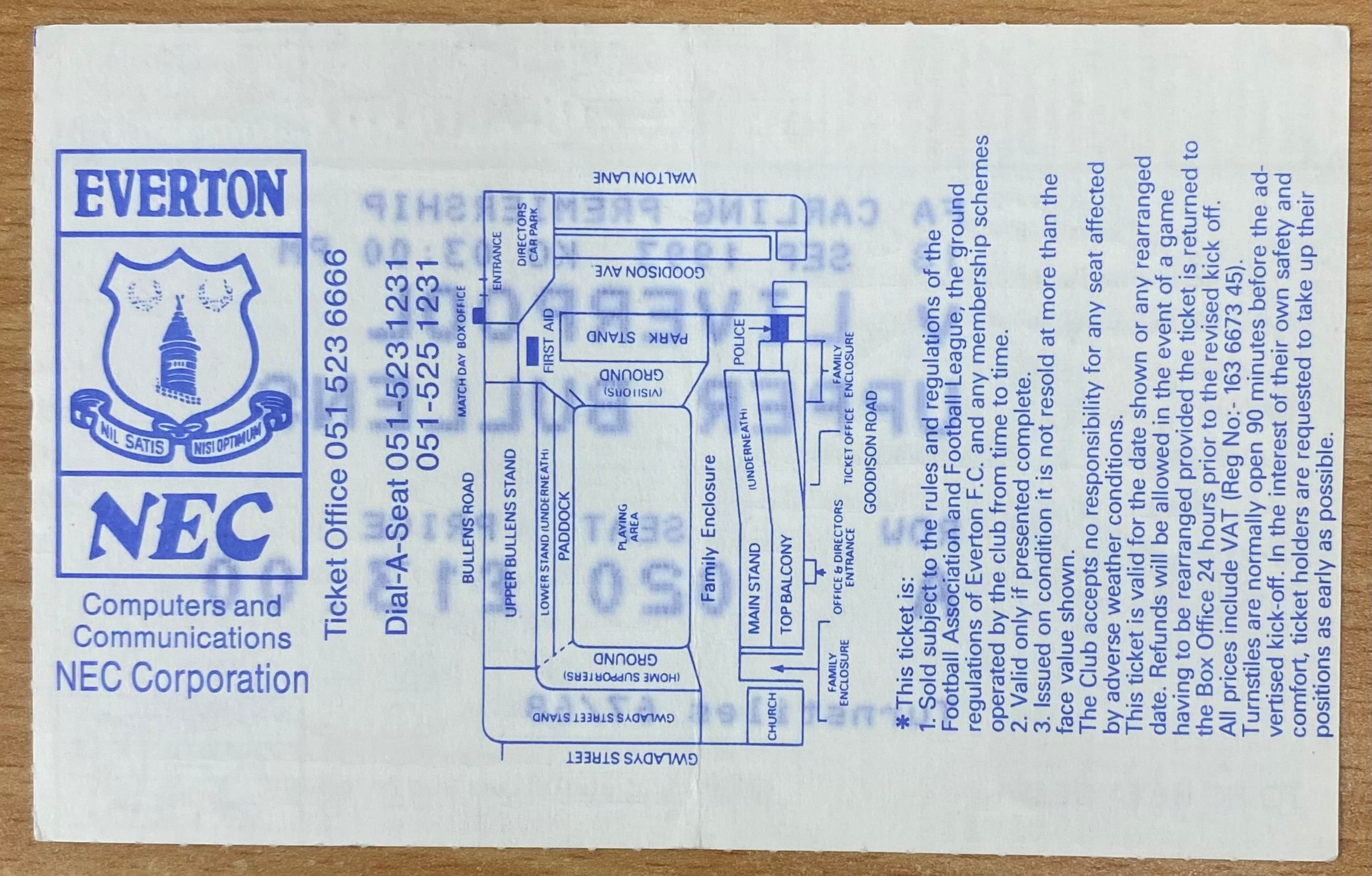 1993/94 ORIGINAL FA PREMIERSHIP TICKET EVERTON V LIVERPOOL