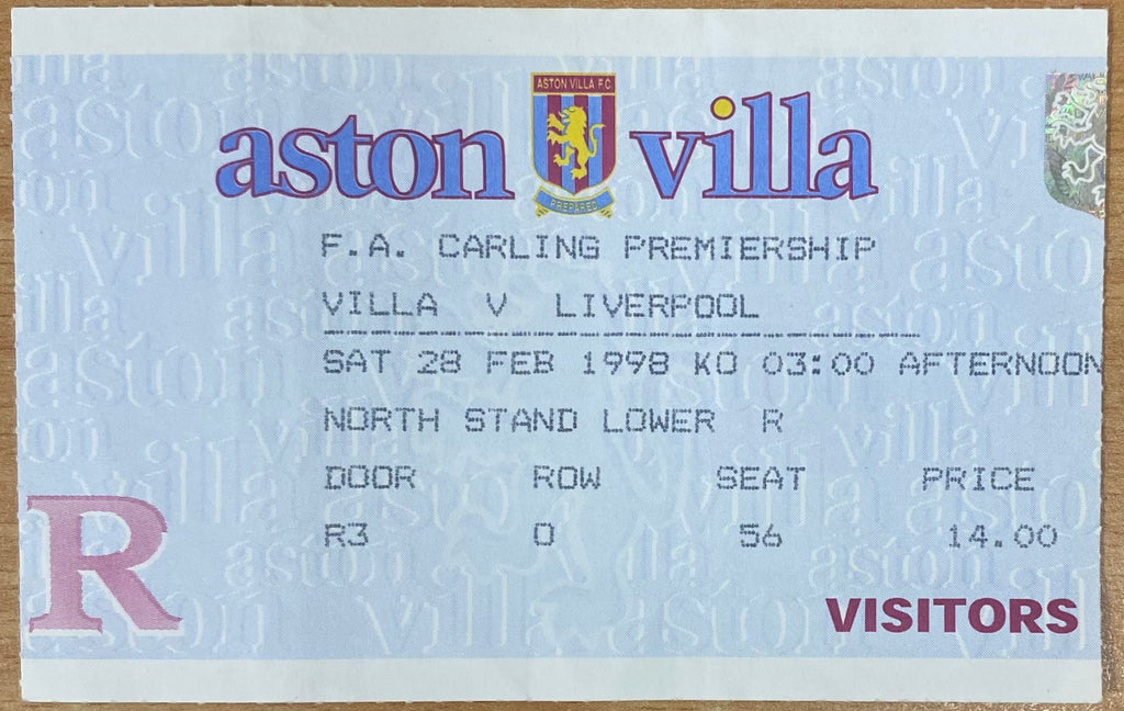 1997/98 ORIGINAL FA PREMIERSHIP TICKET ASTON VILLA V LIVERPOOL