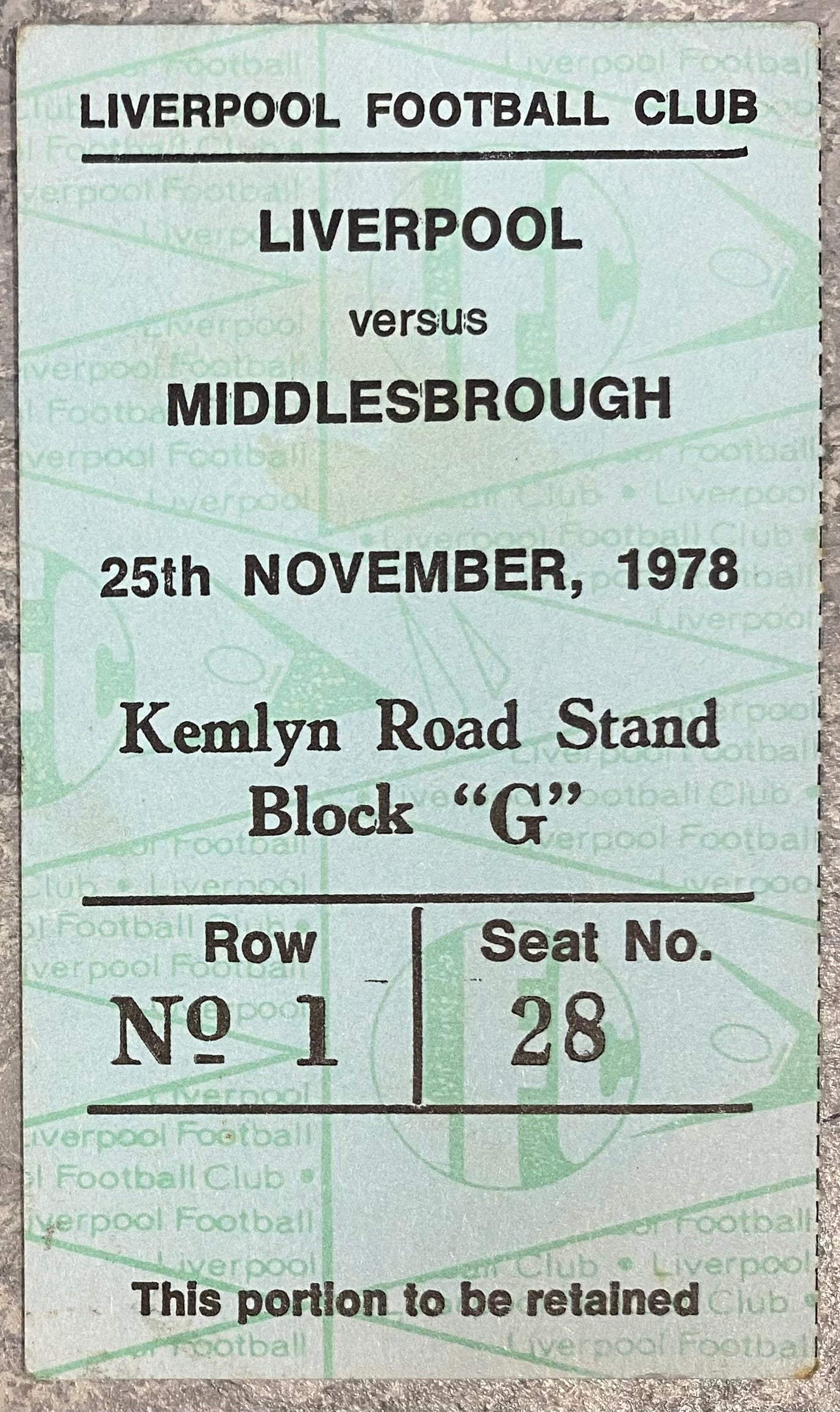 1978/79 ORIGINAL DIVISION ONE TICKET LIVERPOOL V MIDDLESBROUGH