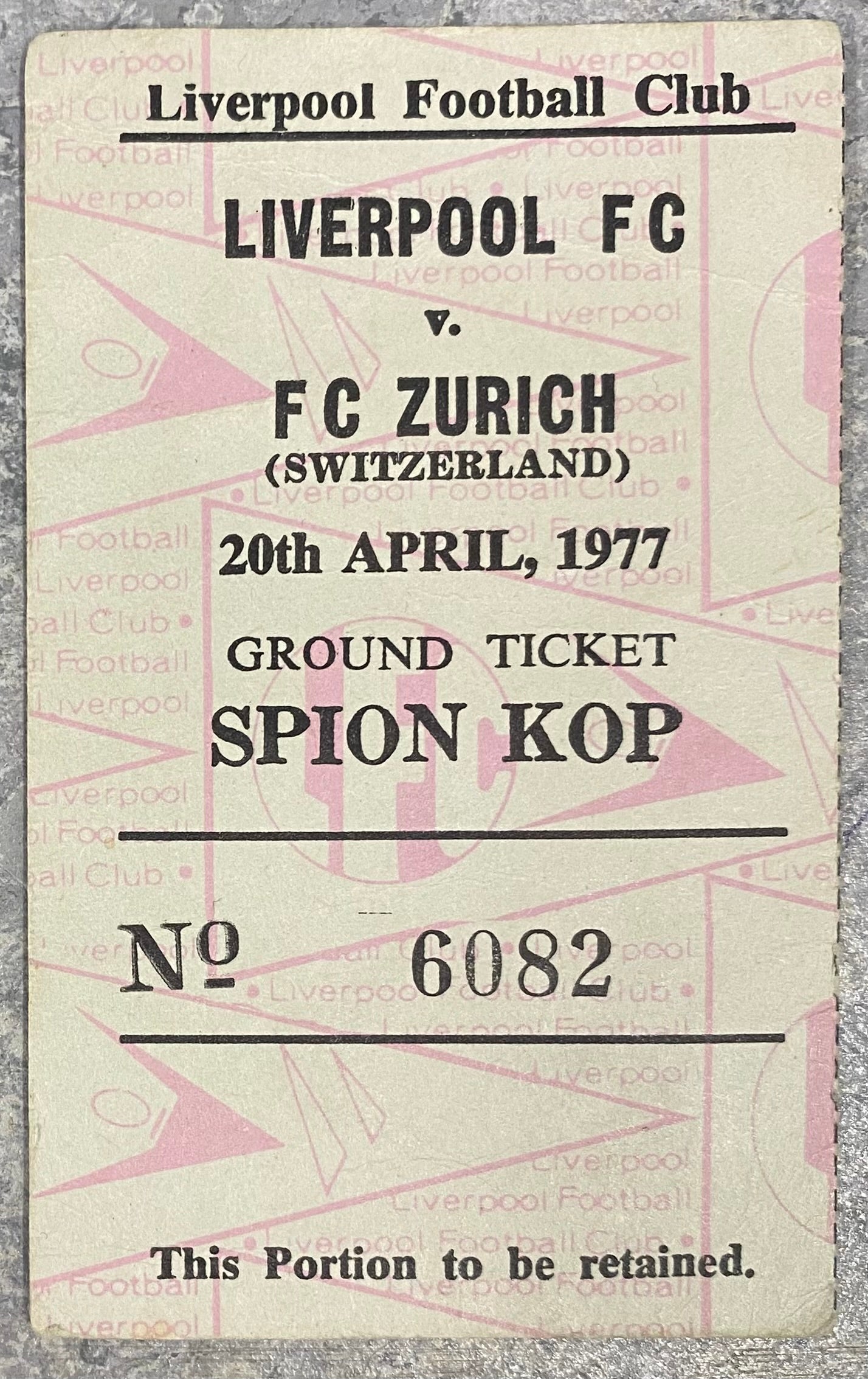1976/77 ORIGINAL EUROPEAN CUP SEMI FINAL 2ND LEG TICKET LIVERPOOL V FC ZURICH
