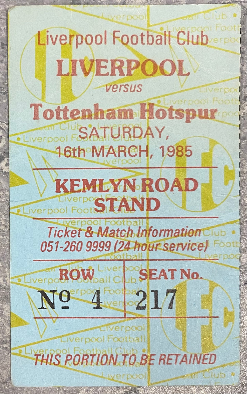 1984/85 ORIGINAL DIVISION ONE TICKET LIVERPOOL V TOTTENHAM HOTSPUR