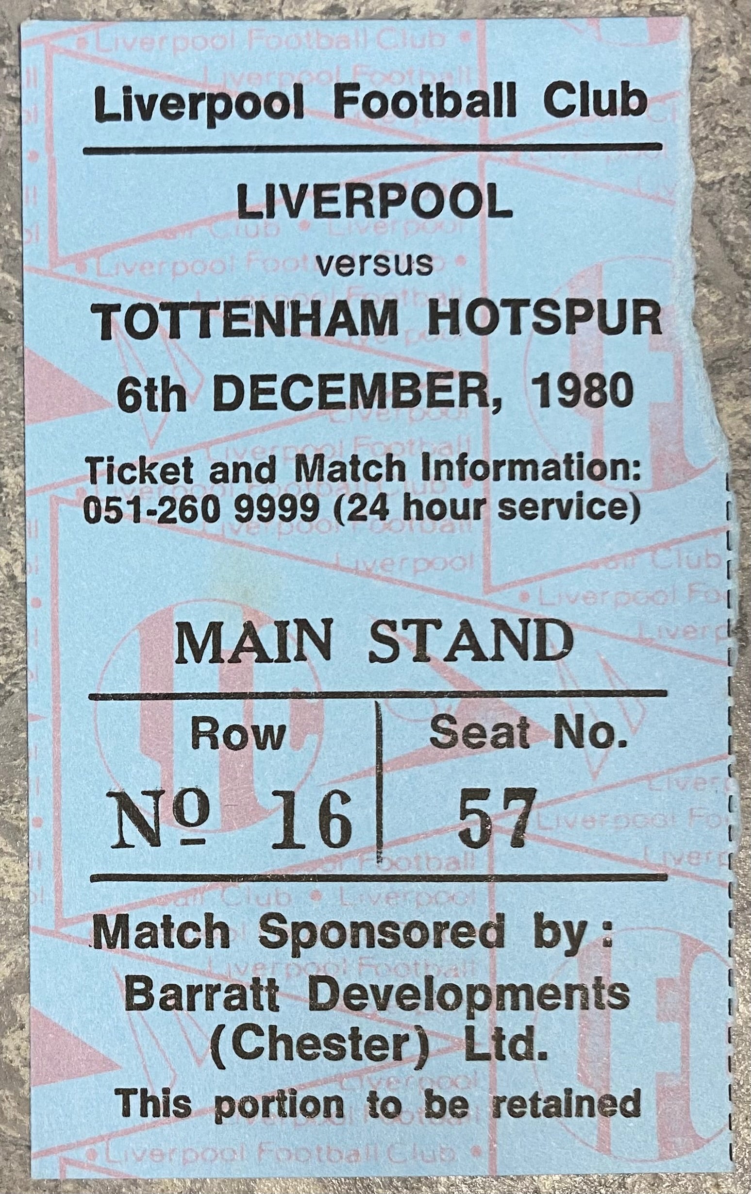 1980/81 ORIGINAL DIVISION ONE TICKET LIVERPOOL V TOTTENHAM HOTSPUR