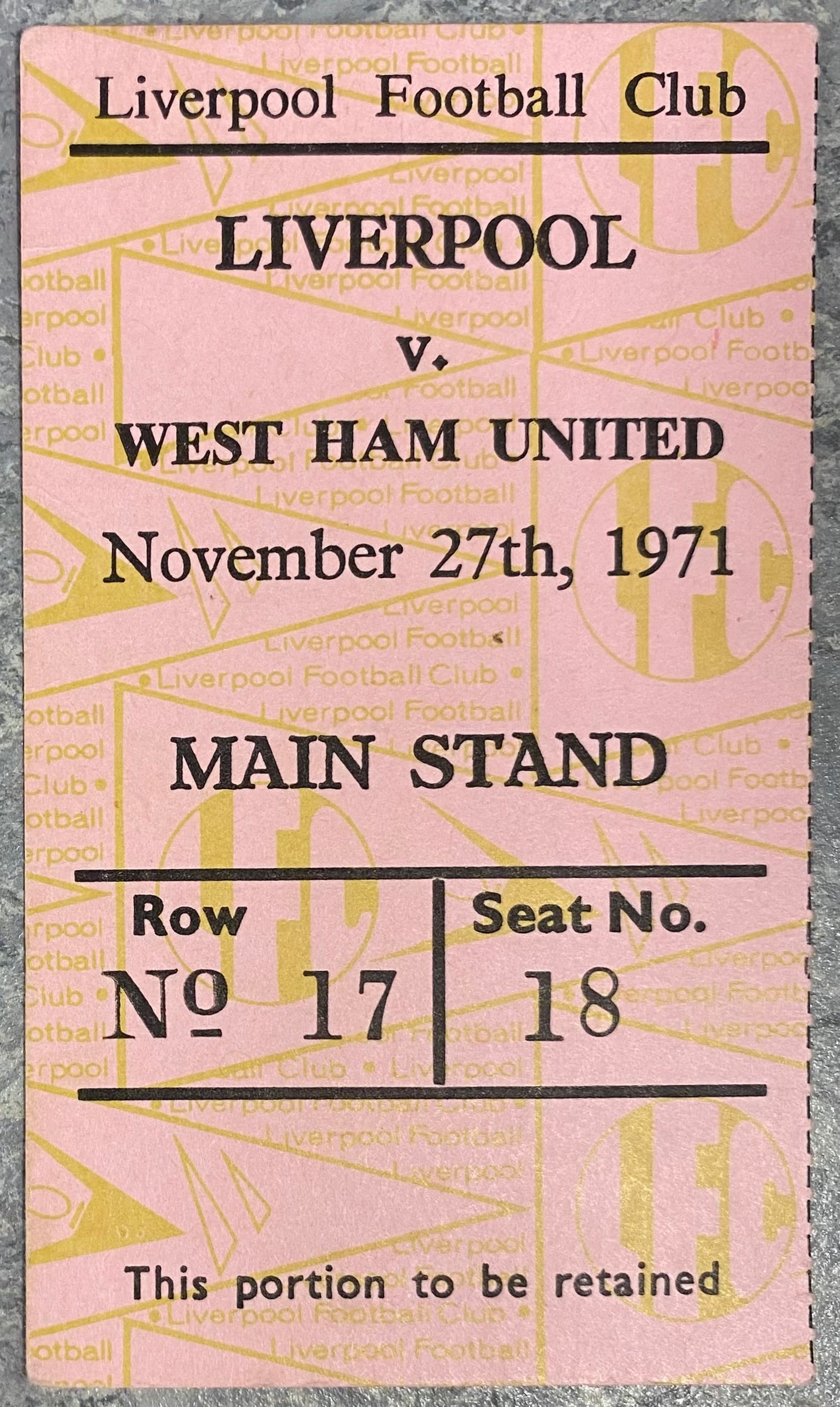 1971/72 ORIGINAL DIVISION ONE TICKET LIVERPOOL V WEST HAM UNITED