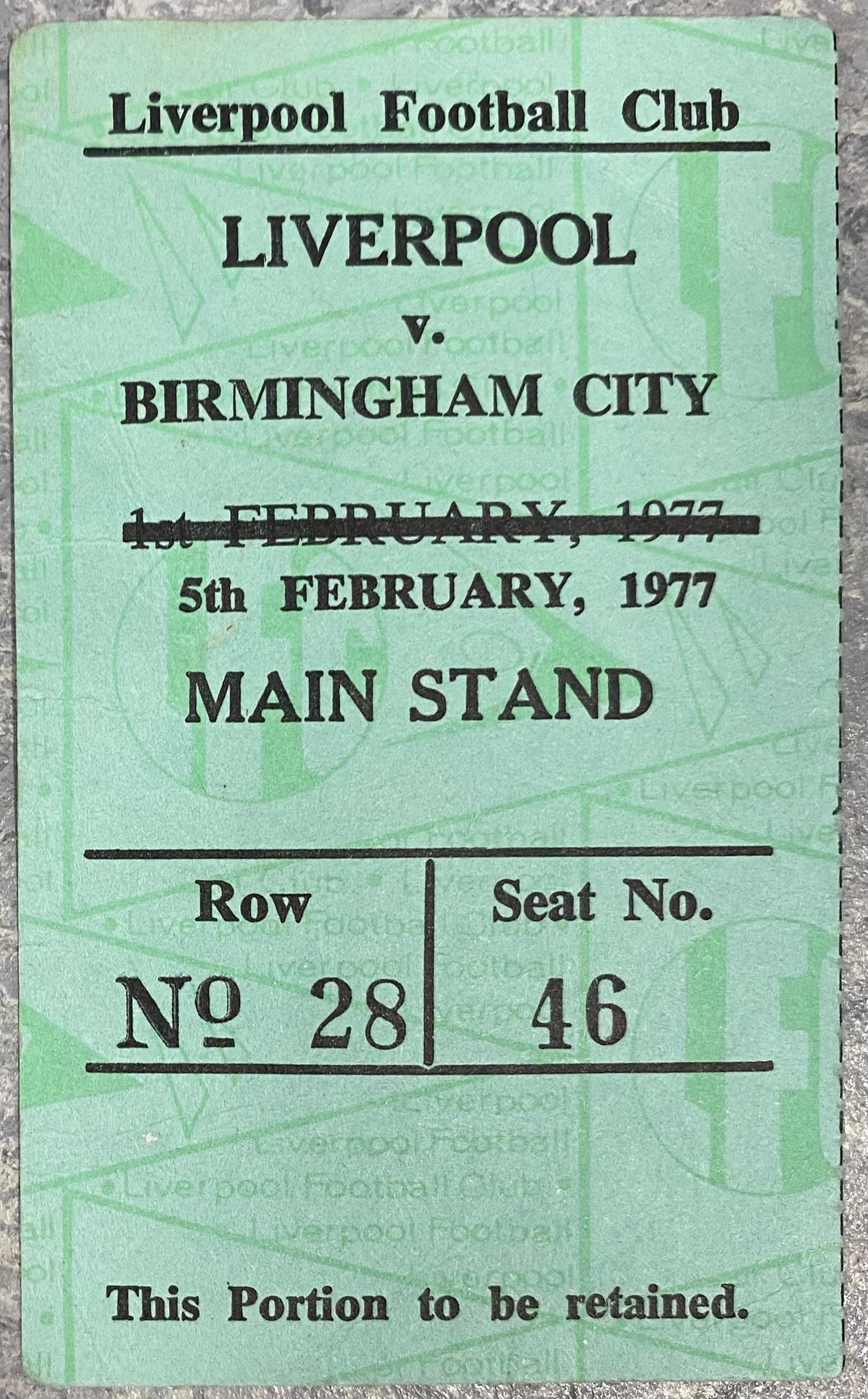 1976/77 ORIGINAL DIVISION ONE TICKET LIVERPOOL V BIRMINGHAM CITY