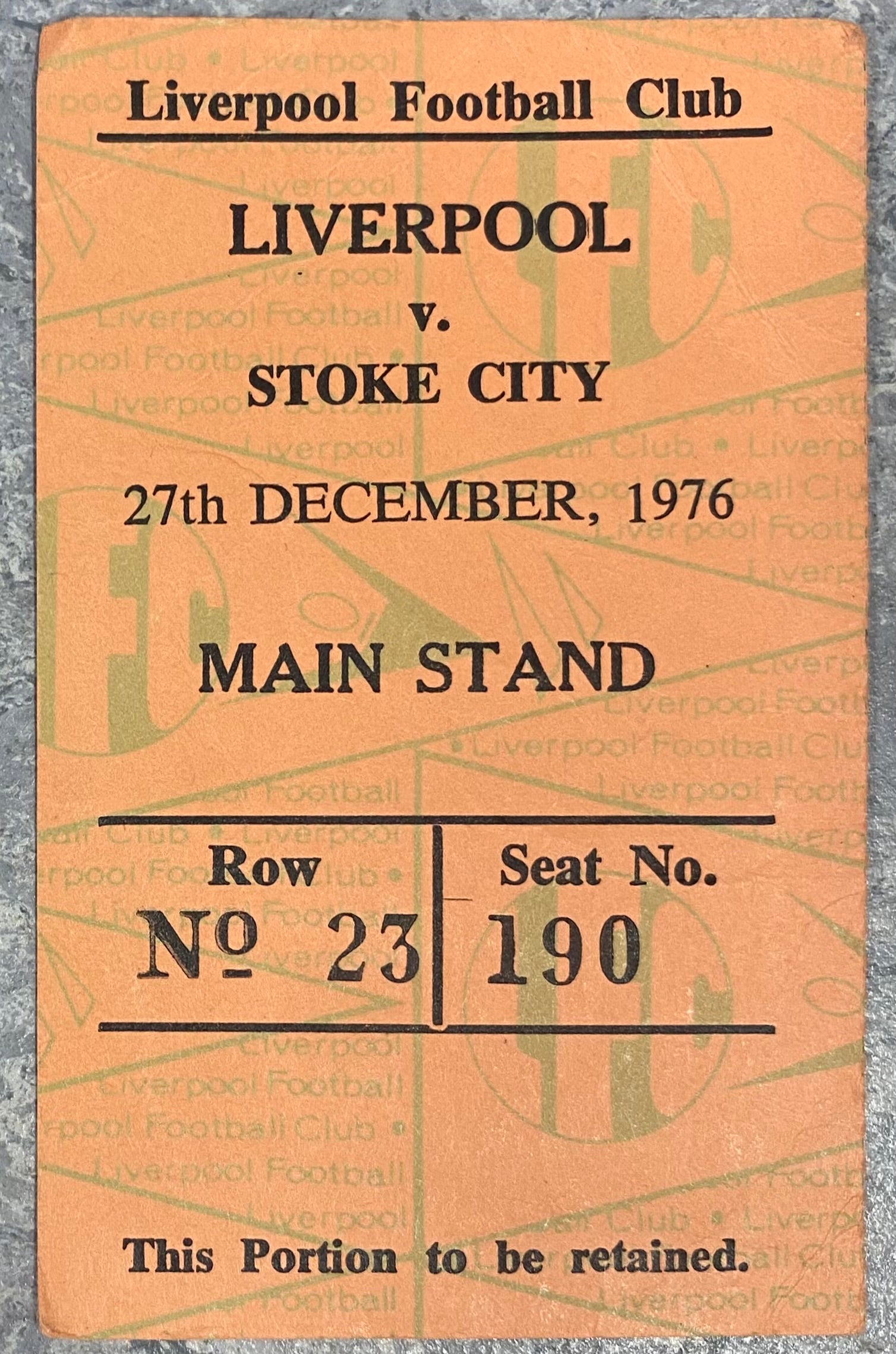 1976/77 ORIGINAL DIVISION ONE TICKET LIVERPOOL V STOKE CITY