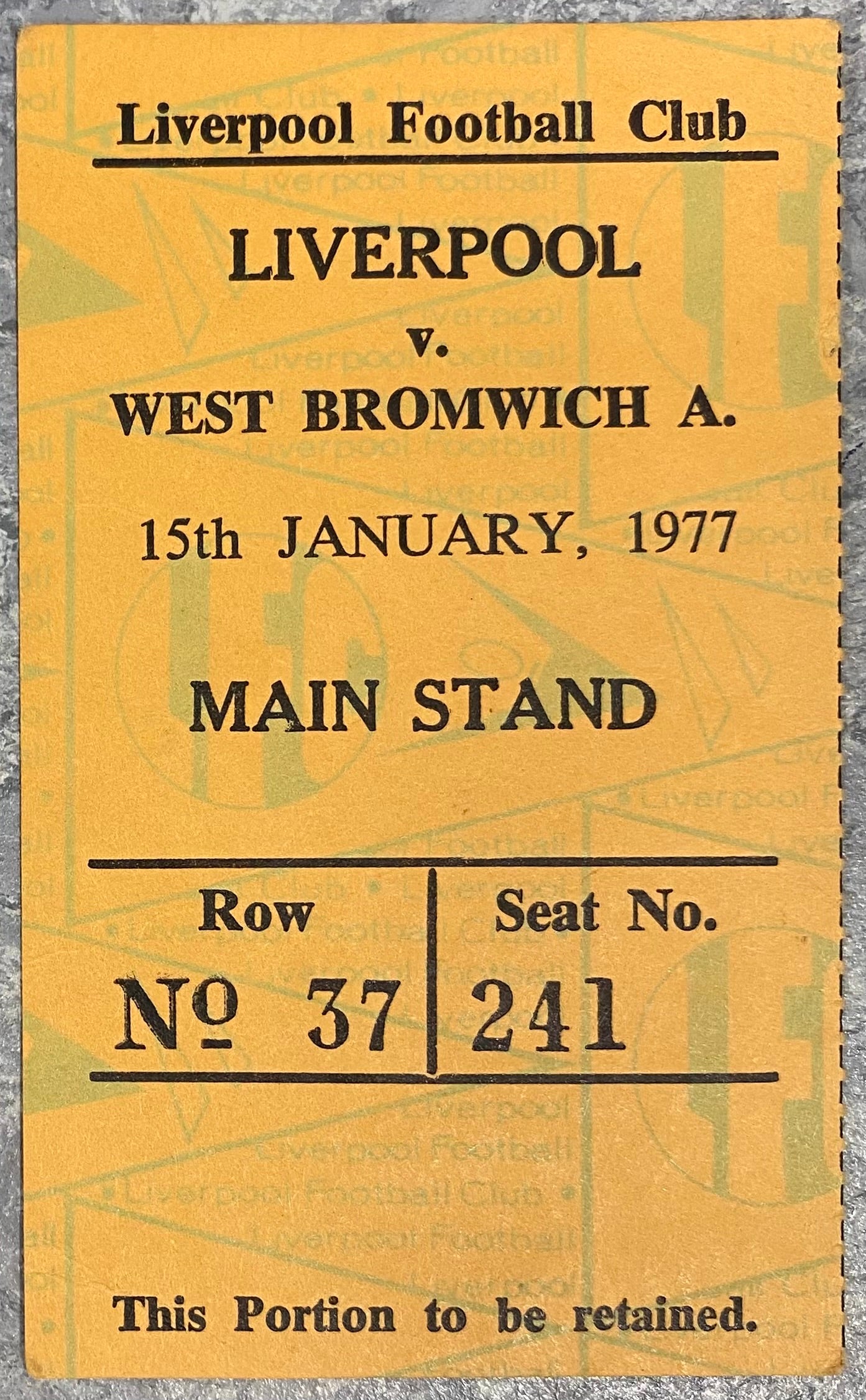 1976/77 ORIGINAL DIVISION ONE TICKET LIVERPOOL V WEST BROMWICH ALBION