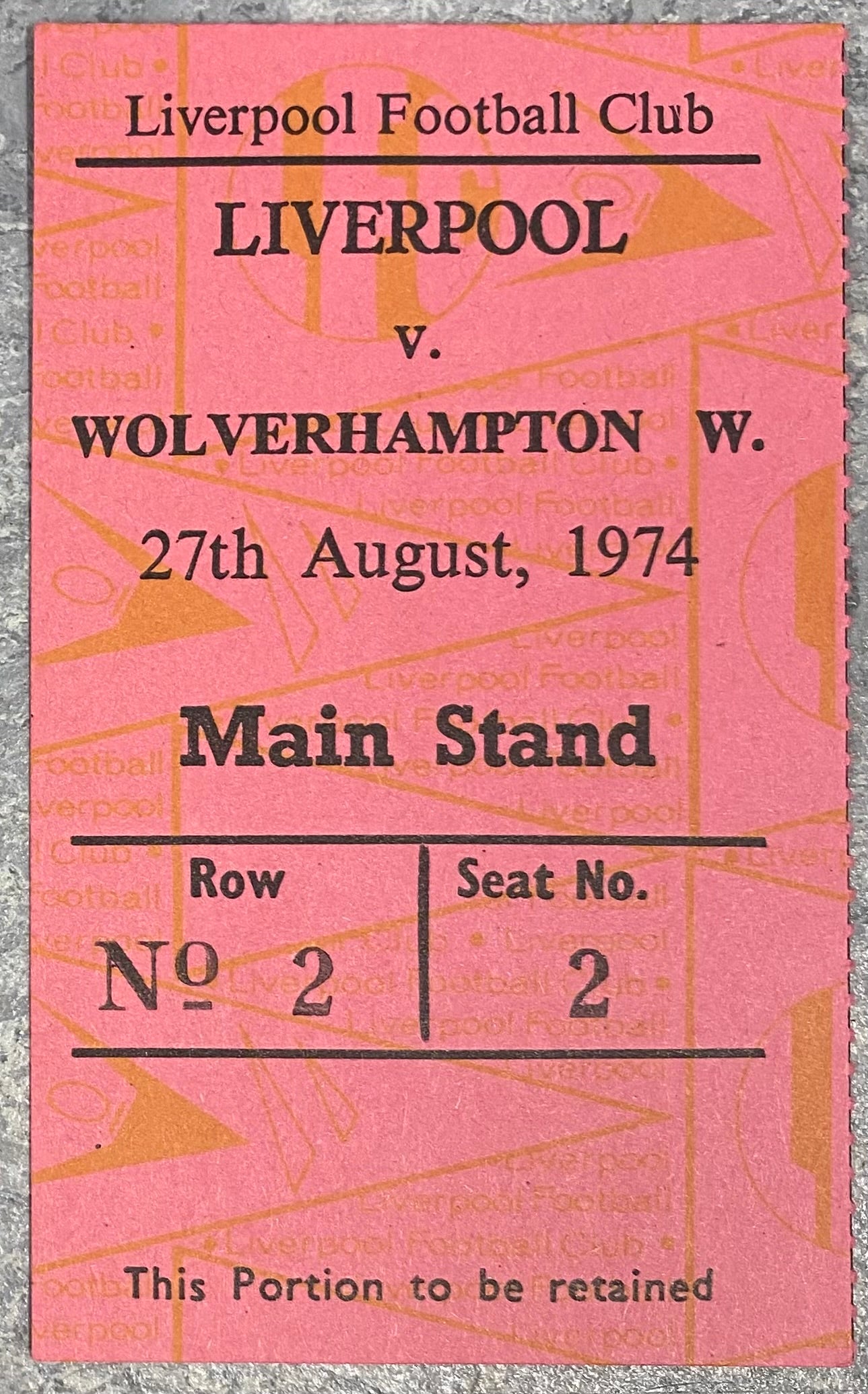 1974/75 ORIGINAL DIVISION ONE TICKET LIVERPOOL V WOLVERHAMPTON WANDERERS
